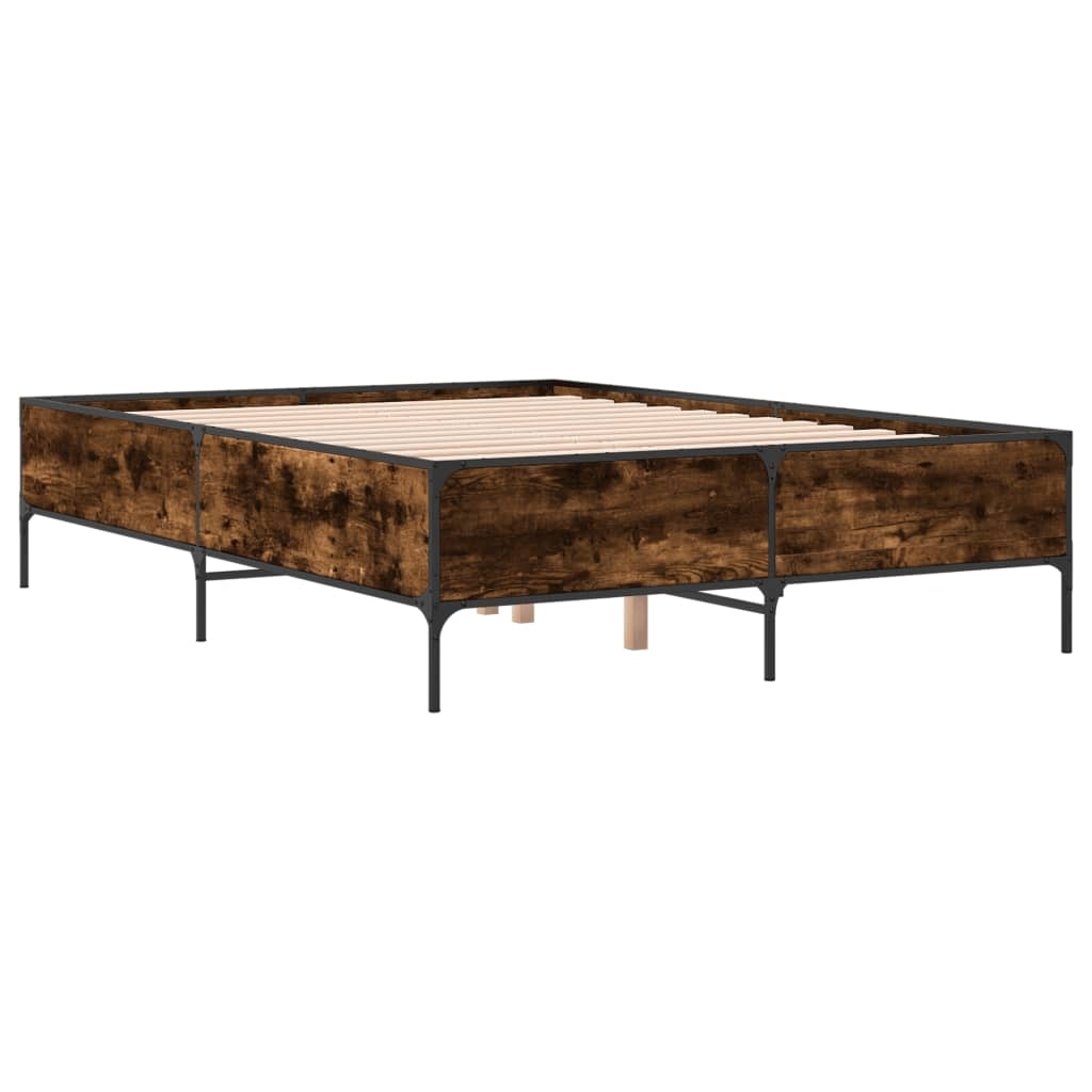 vidaXL Sängram rökfärgad ek 135x190 cm konstruerat trä och metall