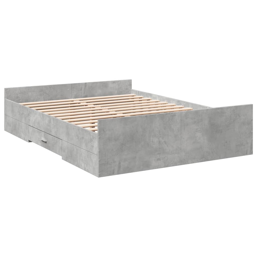 vidaXL Sängram med lådor betonggrå 135x190 cm konstruerat trä