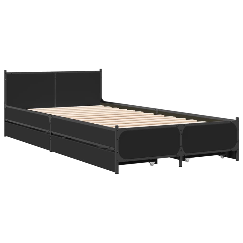 vidaXL Sängram med lådor svart 75x190 cm konstruerad trä