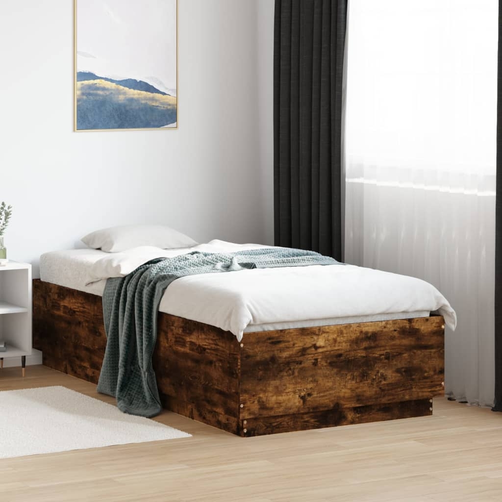 vidaXL Sängram med LEDs rökfärgad ek 75x190 cm konstruerat trä
