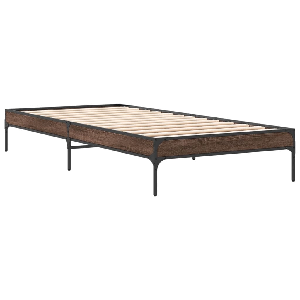 vidaXL Sängram brun ek 90x200 cm konstruerat trä och metall