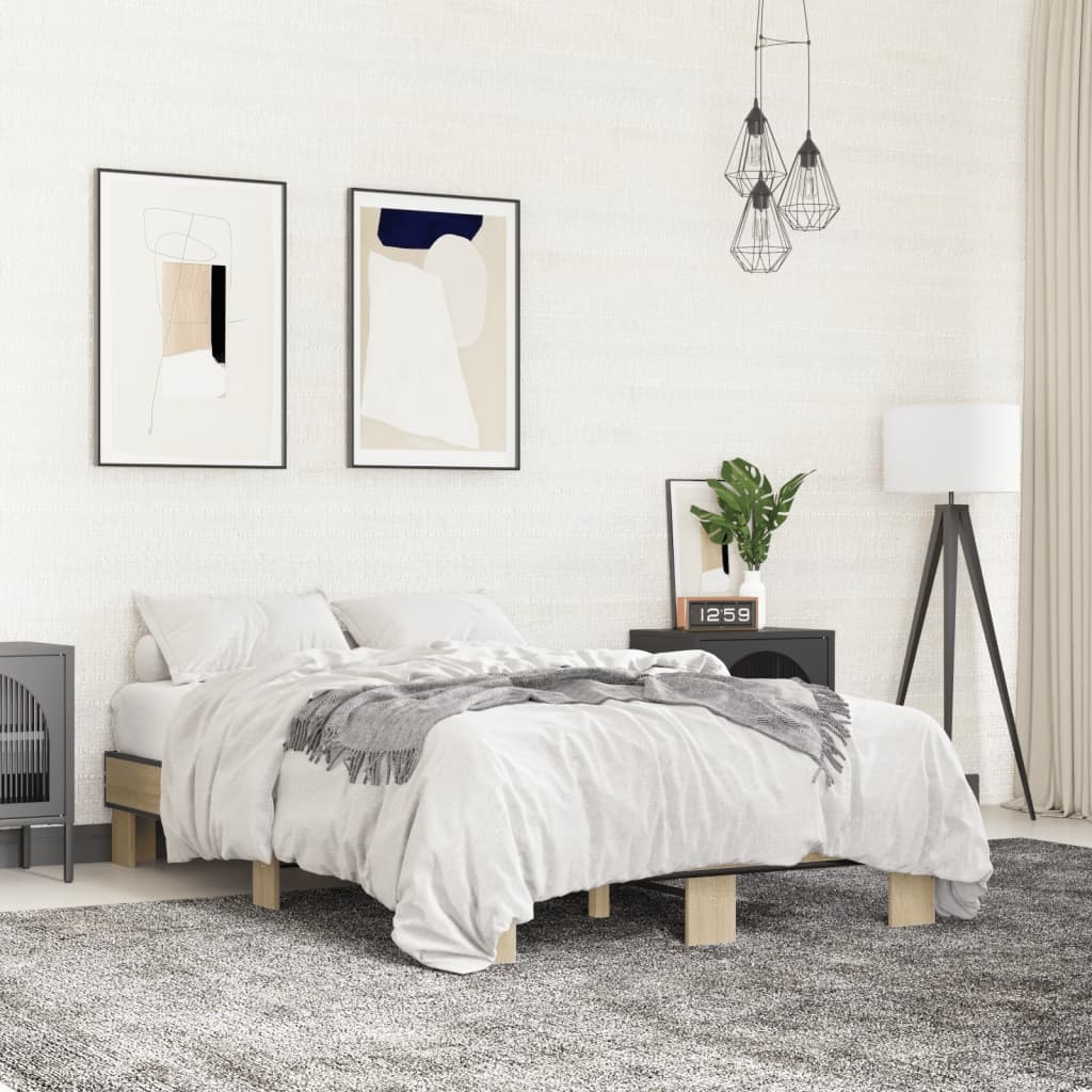 vidaXL Sängram sonoma-ek 120x200 cm konstruerad trä och metall