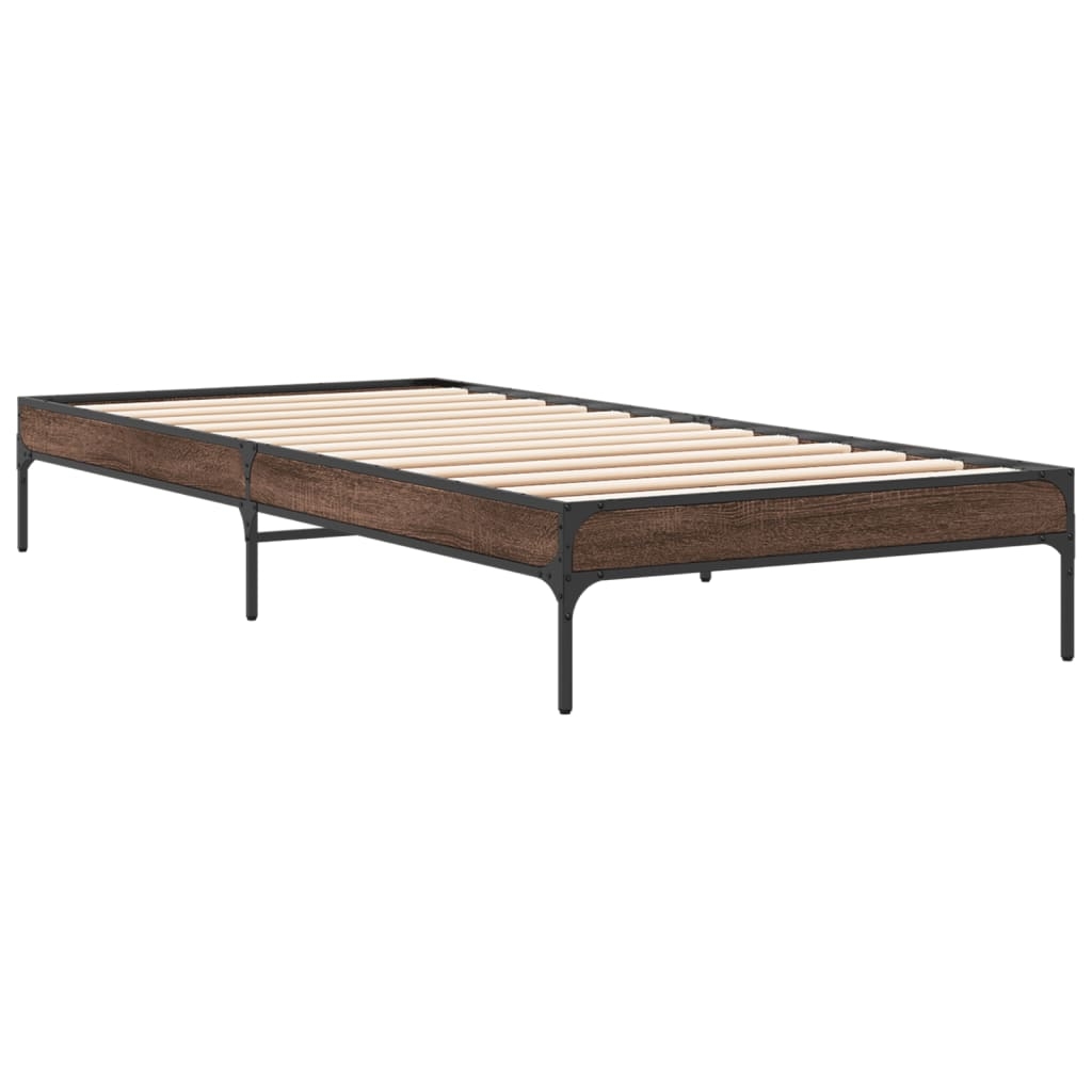 vidaXL Sängram brun ek 100x200 cm konstruerat trä och metall