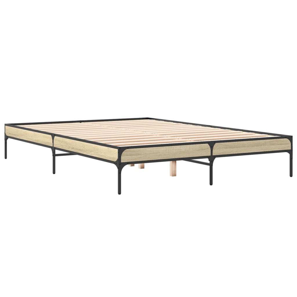 vidaXL Sängram sonoma-ek 160x200 cm konstruerat trä och metall