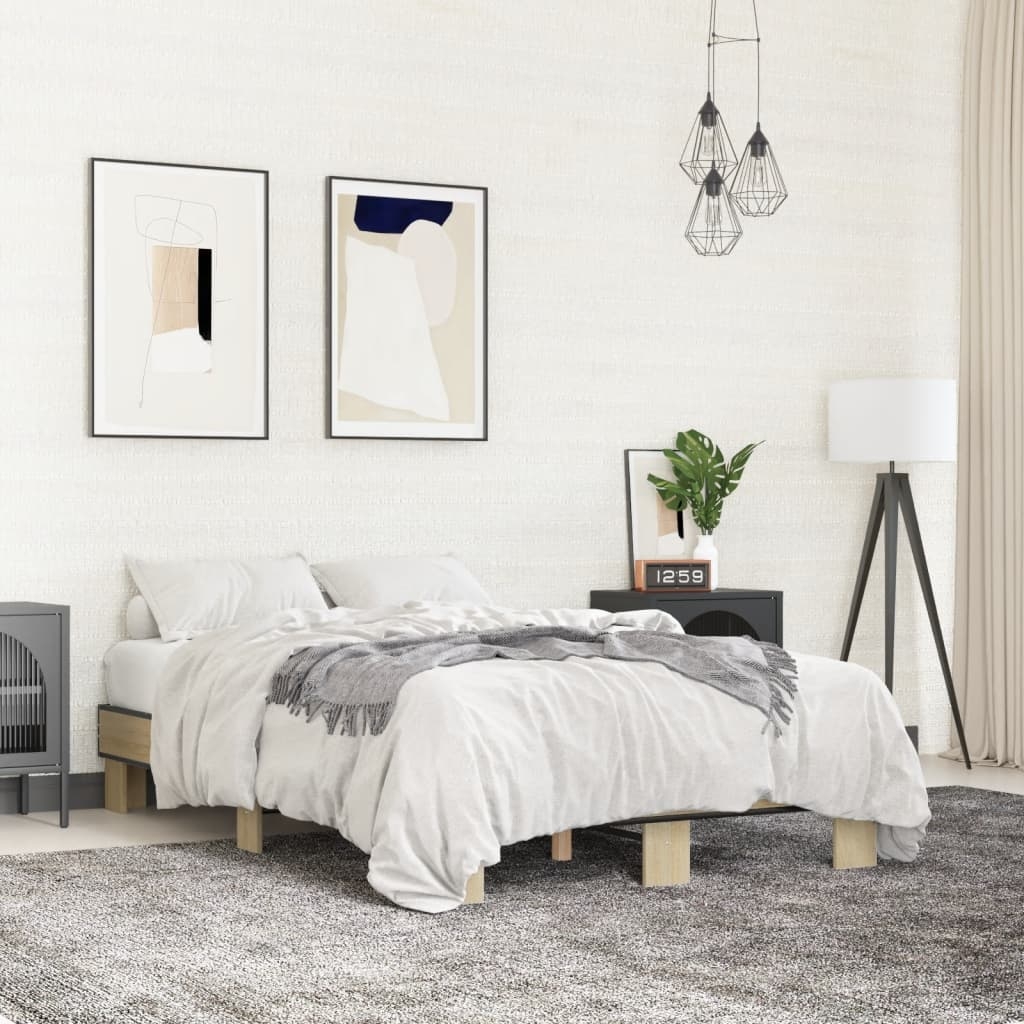 vidaXL Sängram sonoma-ek 120x190 cm konstruerat trä och metall