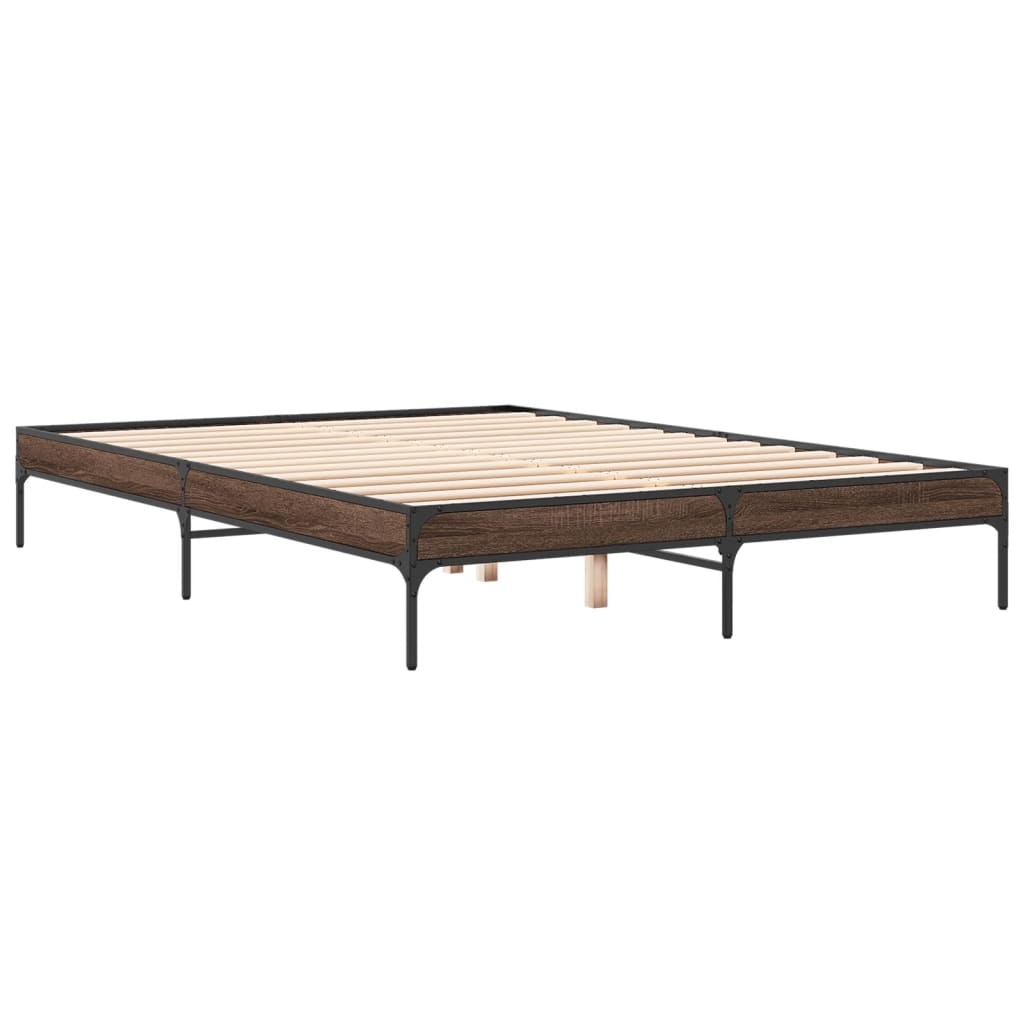 vidaXL Sängram brun ek 150x200 cm konstruerad trä och metall