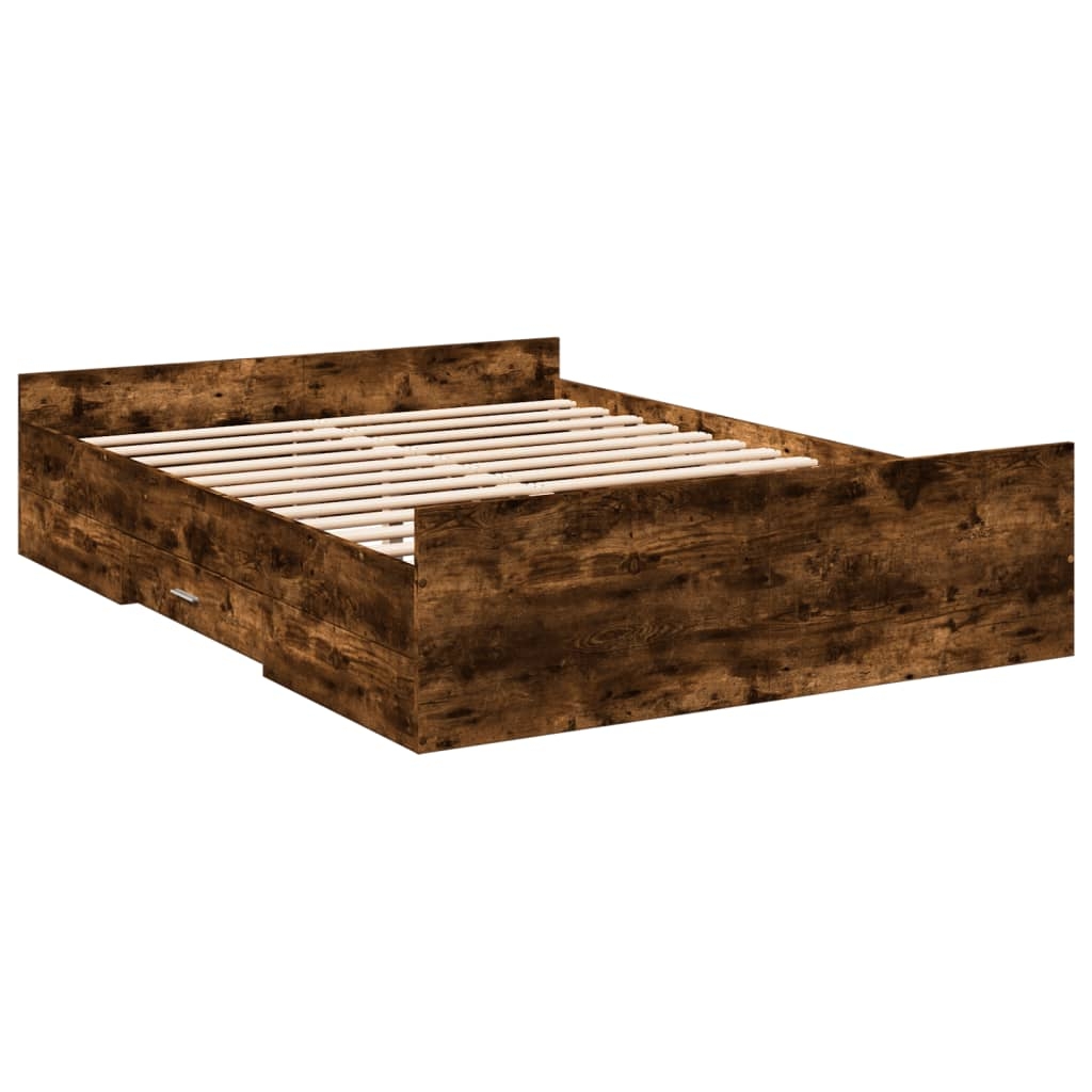 vidaXL Sängram med lådor rökfärgad ek 135x190 cm konstruerad trä