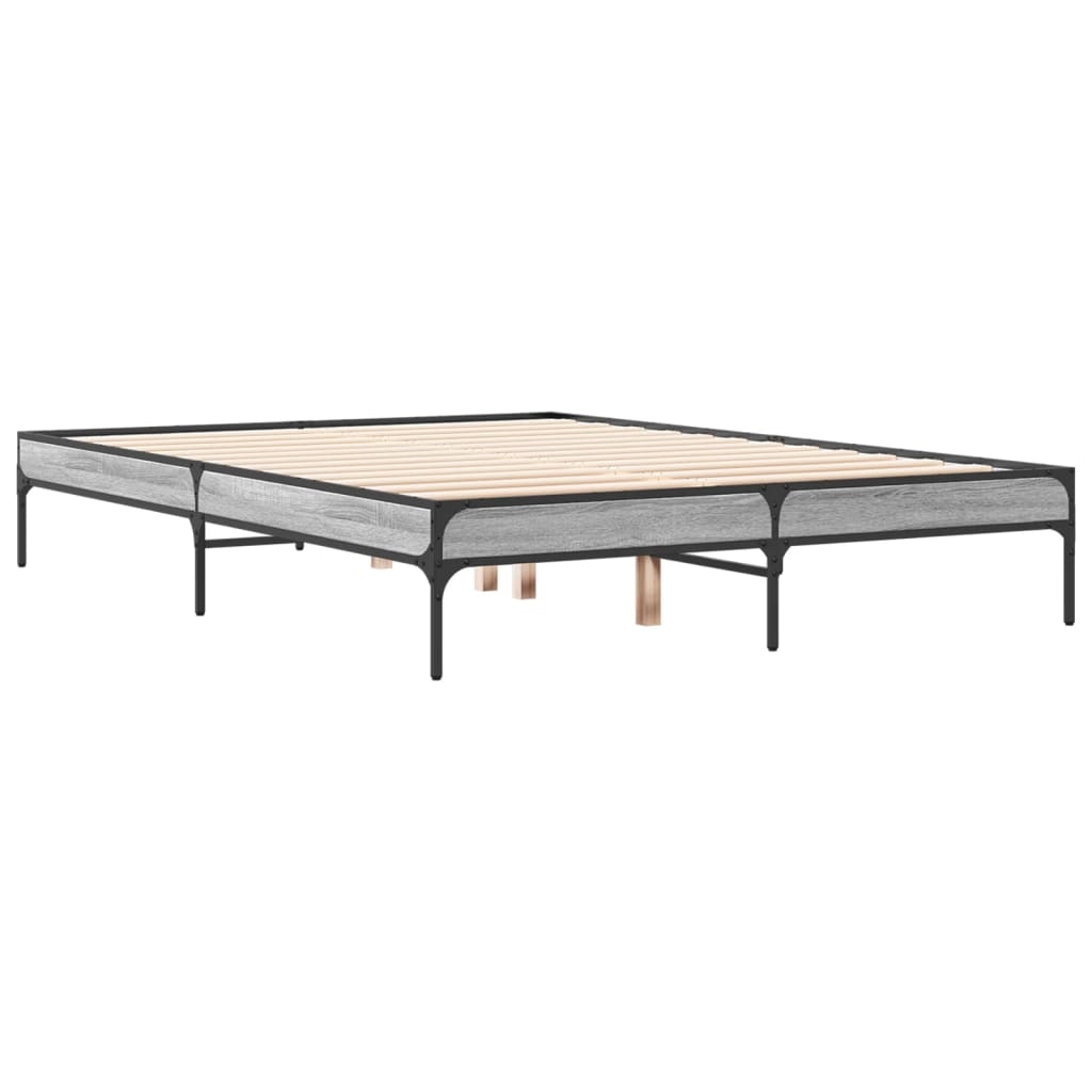 vidaXL Sängram grå sonoma 135x190 cm konstruerat trä och metall