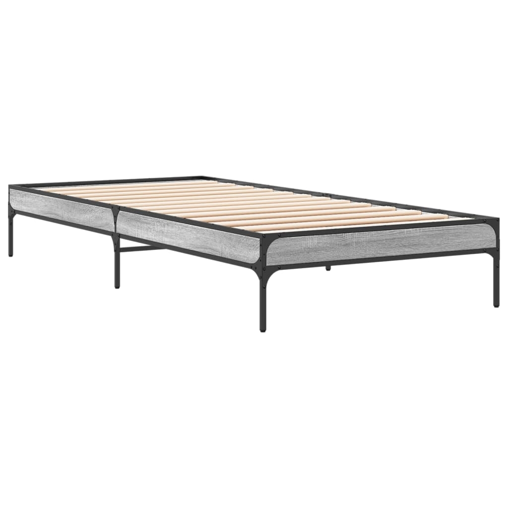 vidaXL Sängram grå sonoma 75x190 cm konstruerat trä och metall