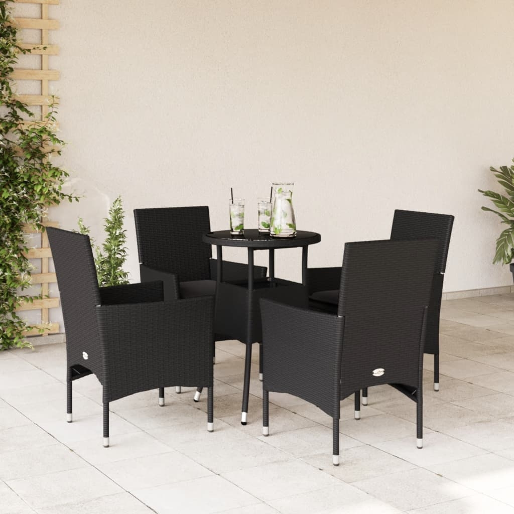 vidaXL Matgrupp för trädgård med dynor 5 delar svart konstrotting&glas