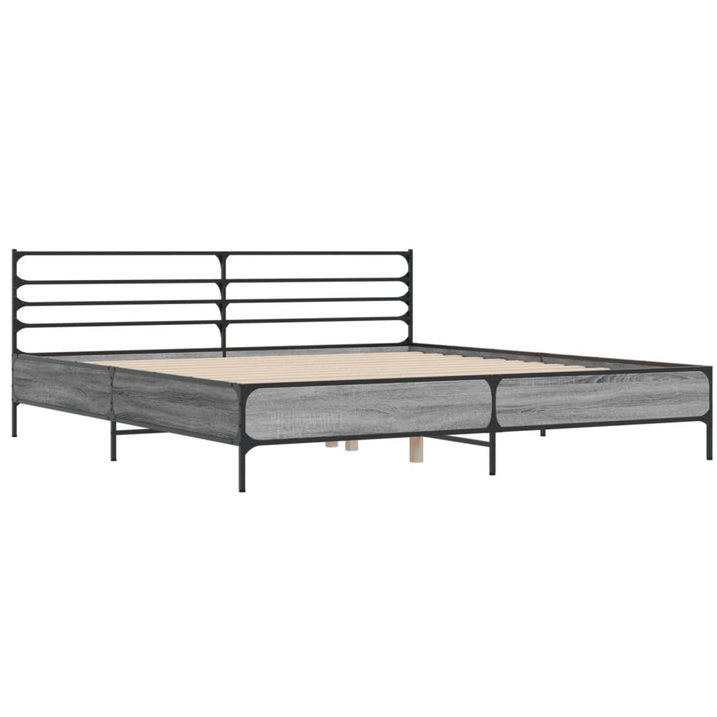 vidaXL Sängram grå sonoma 200x200 cm konstruerat trä och metall