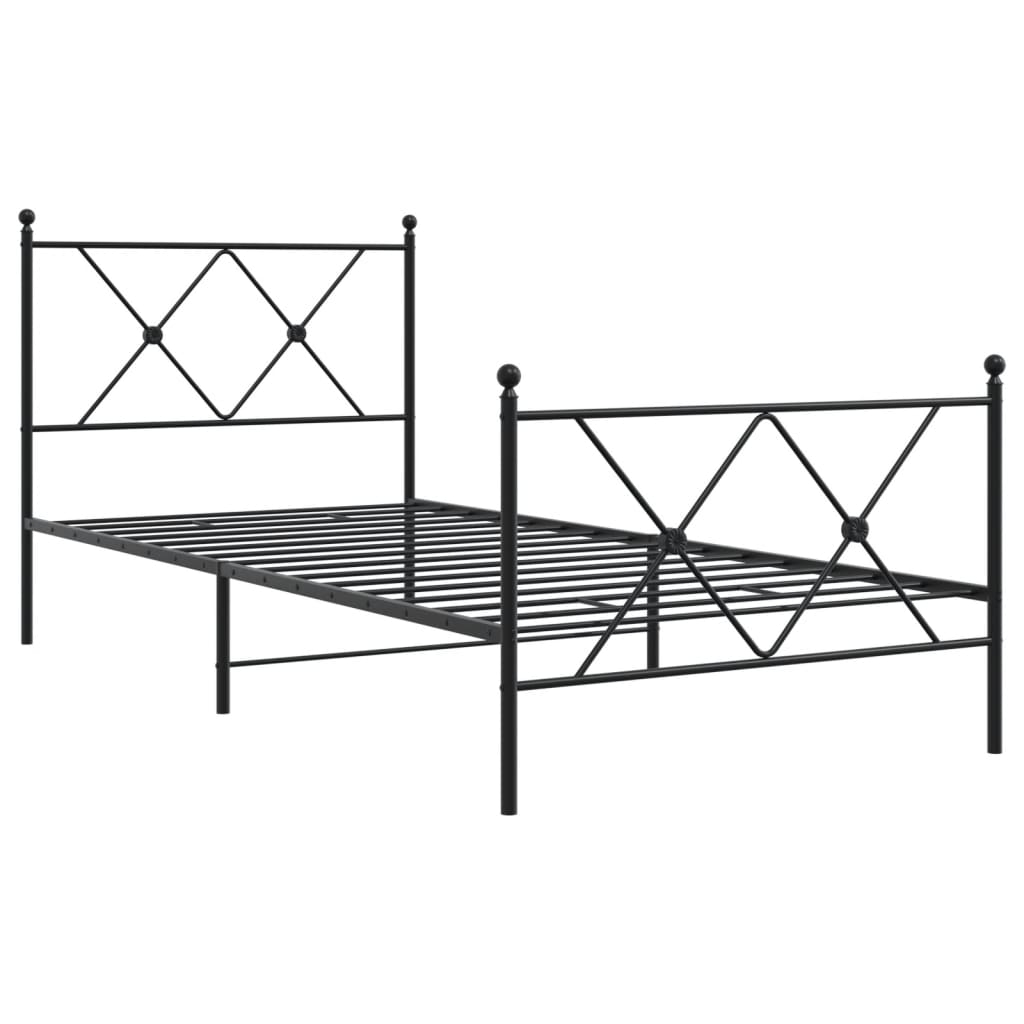 vidaXL Sängram med huvudgavel och fotgavel svart metall 90x190 cm