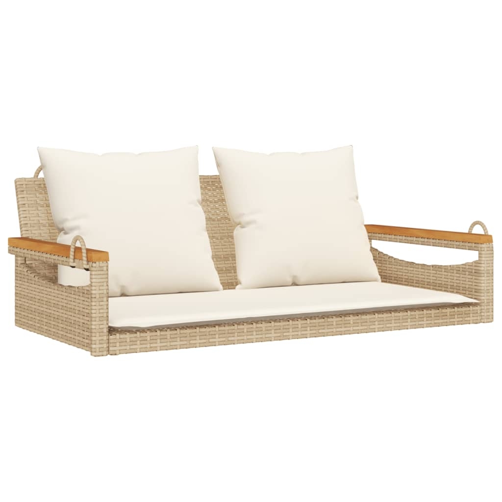 vidaXL Gungbänk med dynor beige 109x62x40 cm konstrotting