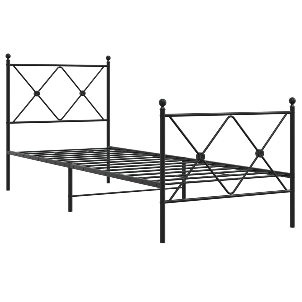 vidaXL Sängram med huvudgavel och fotgavel svart metall 75x190 cm