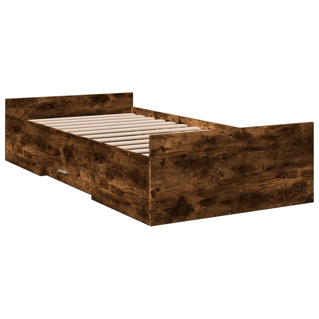 vidaXL Sängram med lådor rökfärgad ek 90x190 cm konstruerad trä