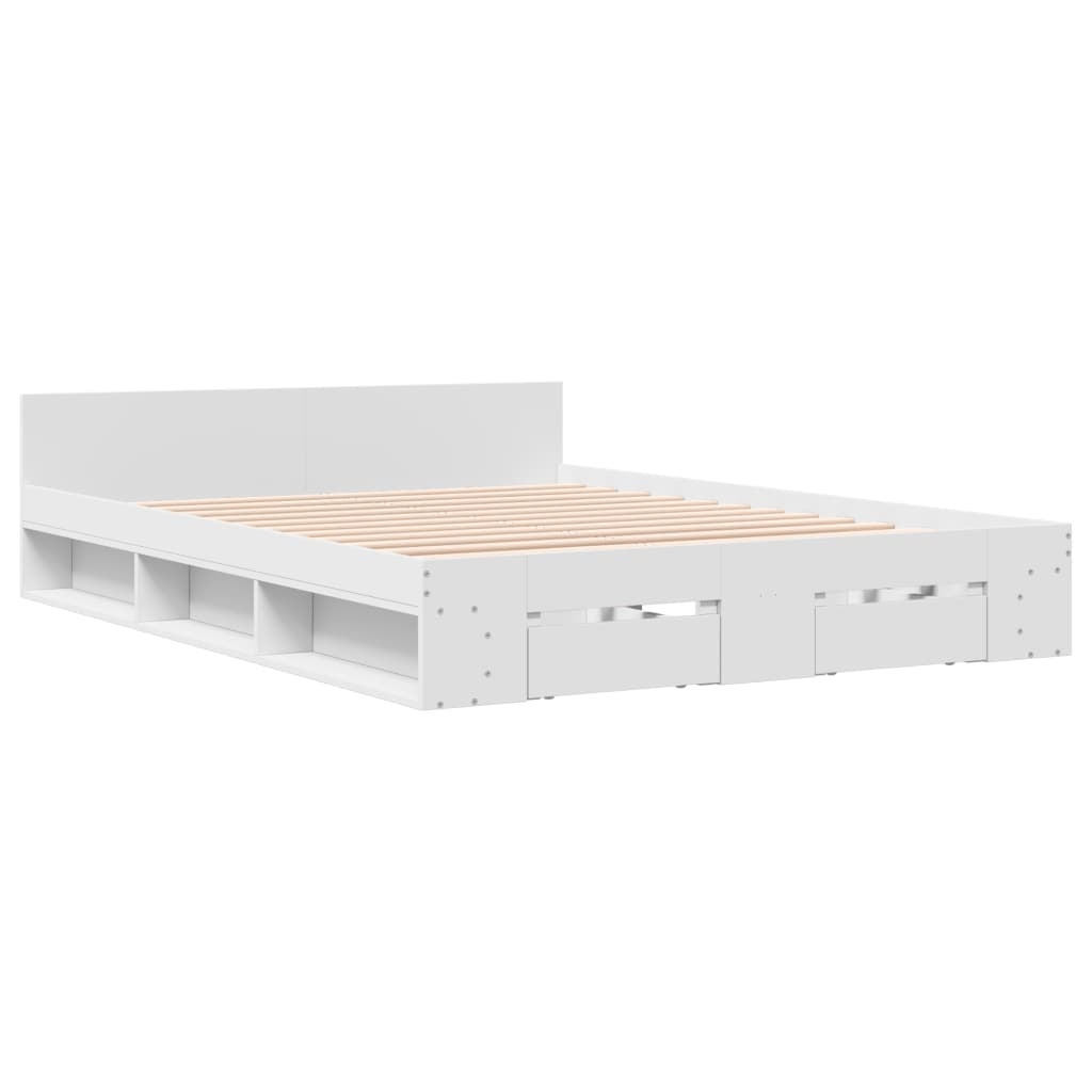 vidaXL Sängram med lådor vit 140x190 cm konstruerat trä