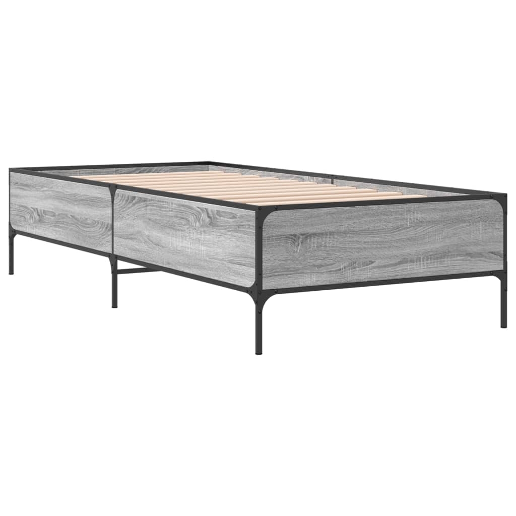 vidaXL Sängram grå sonoma 90x200 cm konstruerat trä och metall