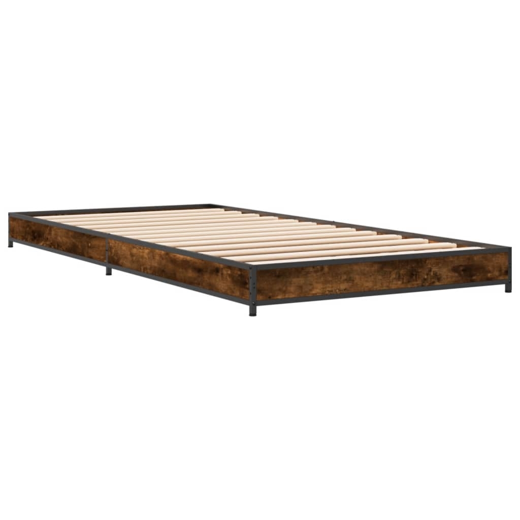 vidaXL Sängram rökfärgad ek 100x200 cm konstruerat trä och metall