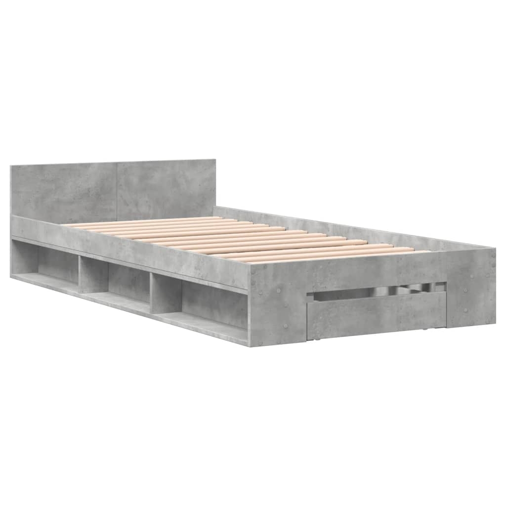 vidaXL Sängram med låda betonggrå 90x200 cm konstruerat trä