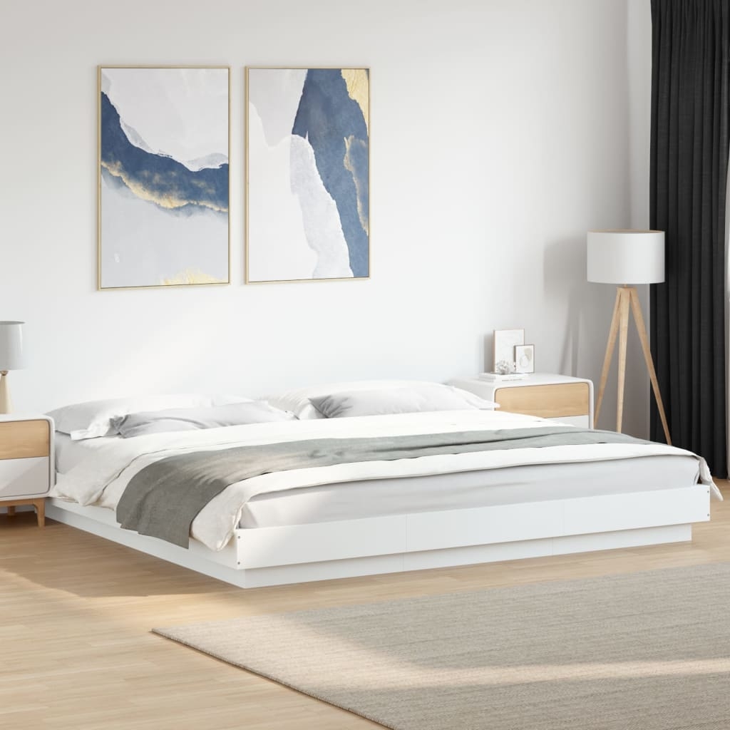 vidaXL Sängram med LEDs vit 180x200 cm konstruerat trä