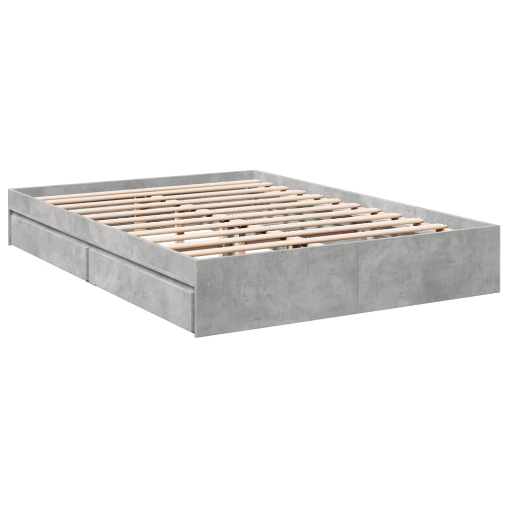 vidaXL Sängram med lådor betonggrå 150x200 cm konstruerat trä