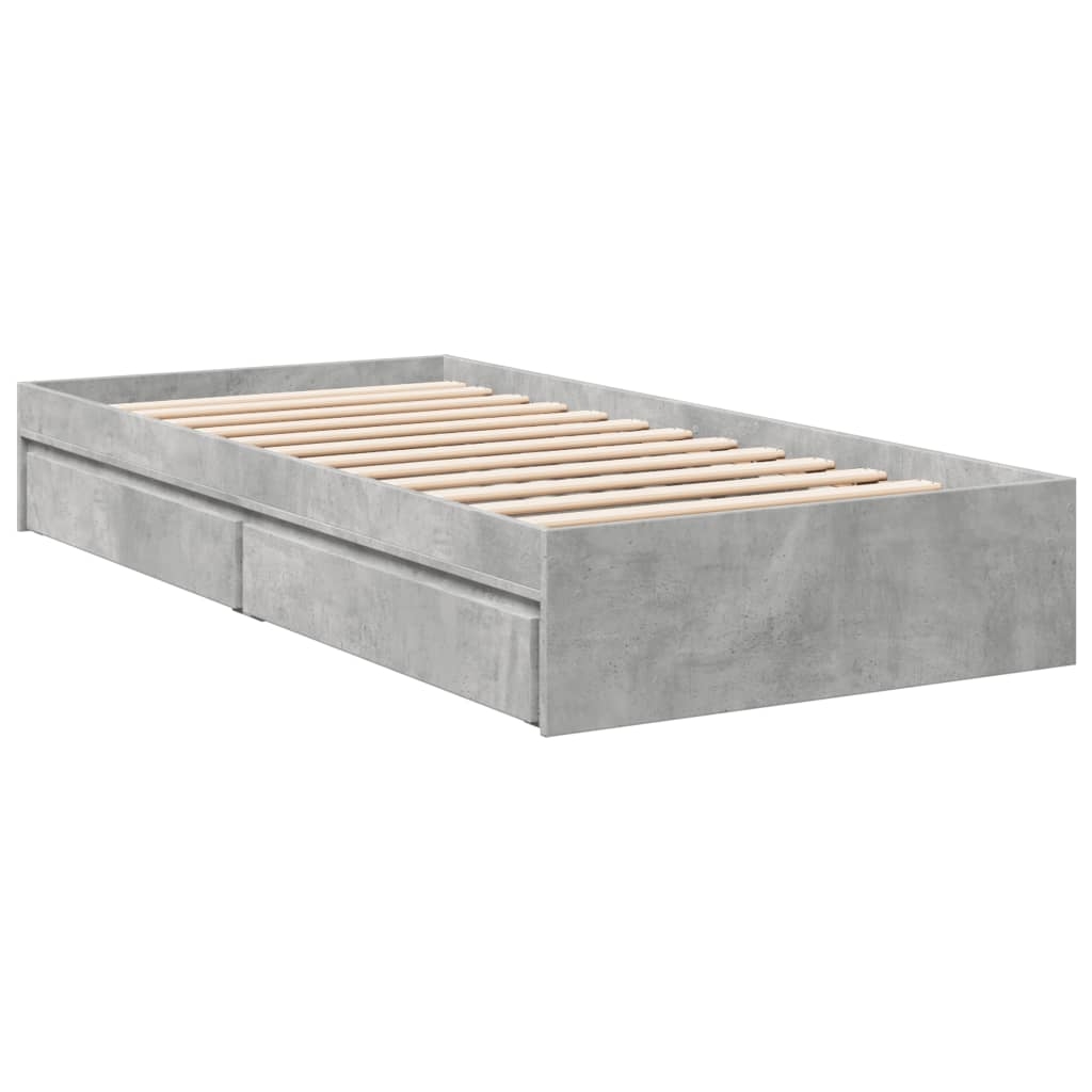 vidaXL Sängram med lådor betonggrå 75x190 cm konstruerat trä