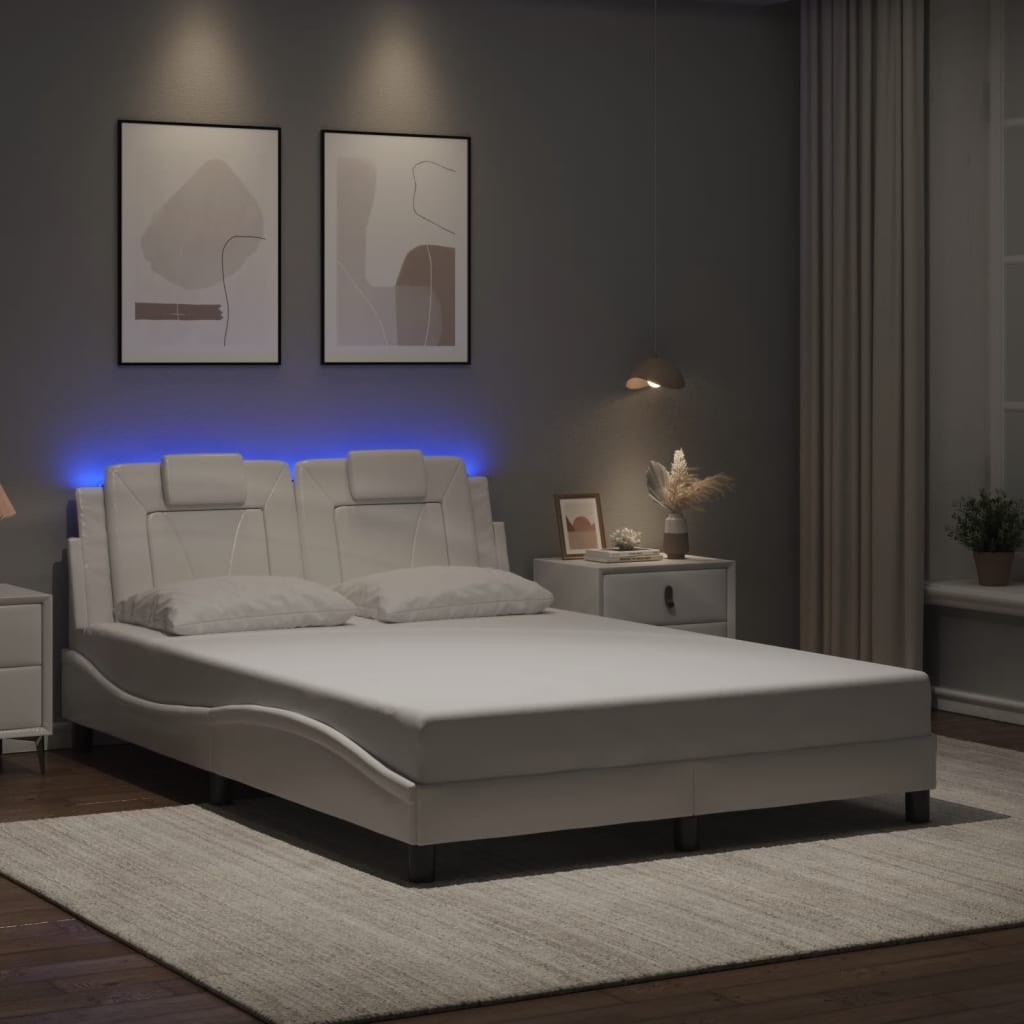 vidaXL Sängram med LED-belysning vit 140x200 cm konstläder