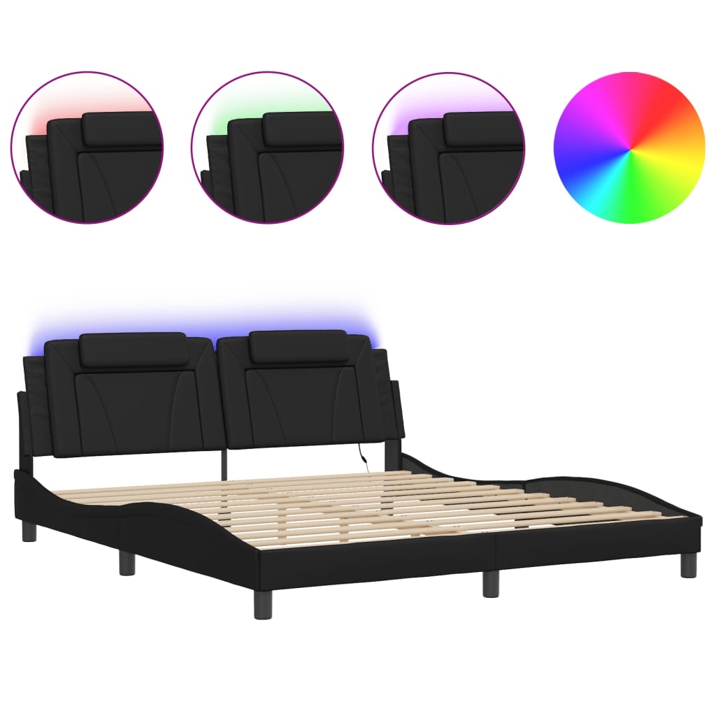 vidaXL Sängram med LEDs utan madrass svart 180x200 cm
