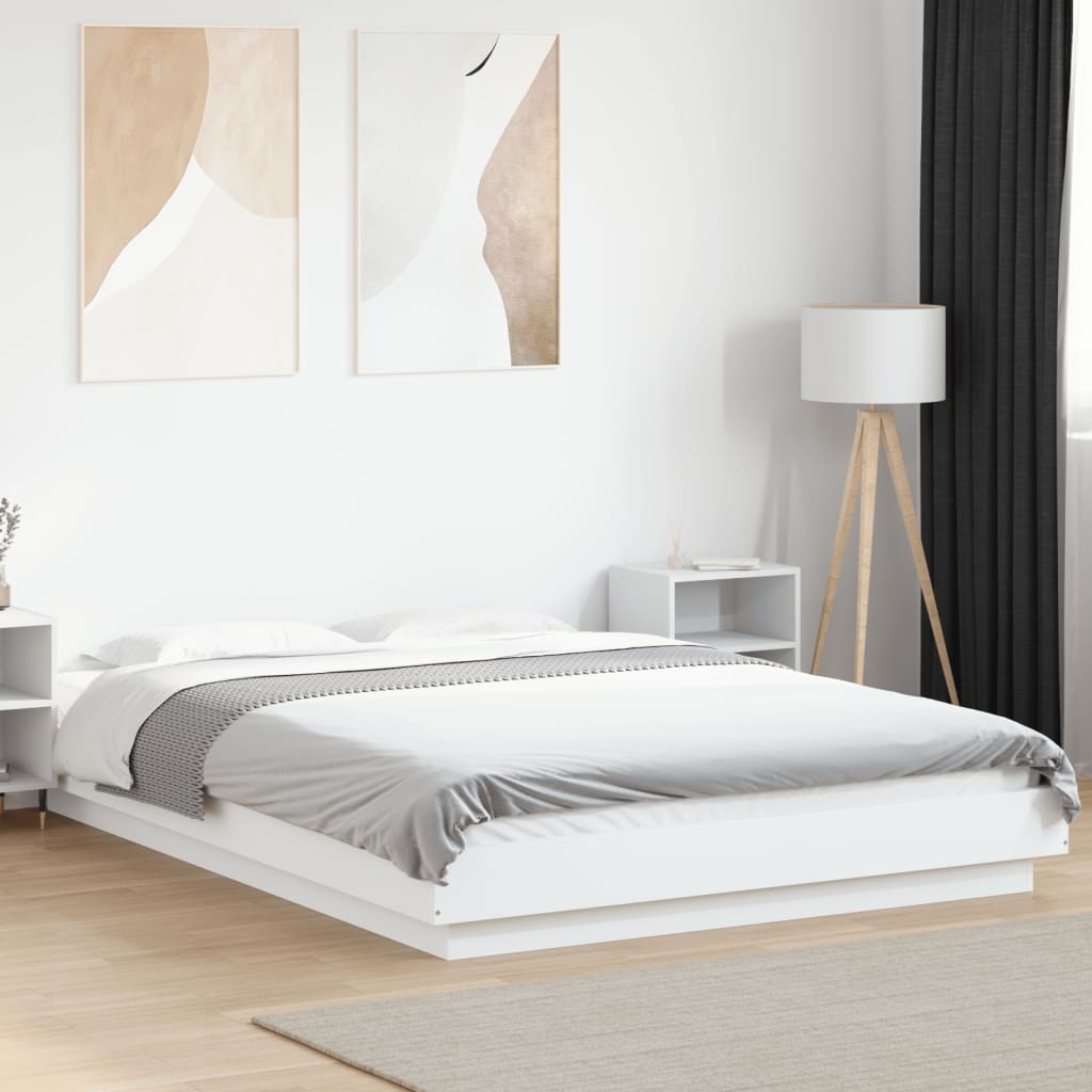vidaXL Sängram med LEDs vit 120x190 cm konstruerat trä