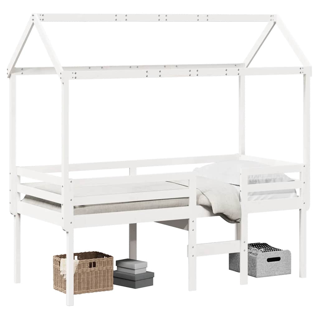 vidaXL Hög säng med tak vit 80x200 cm massiv furu