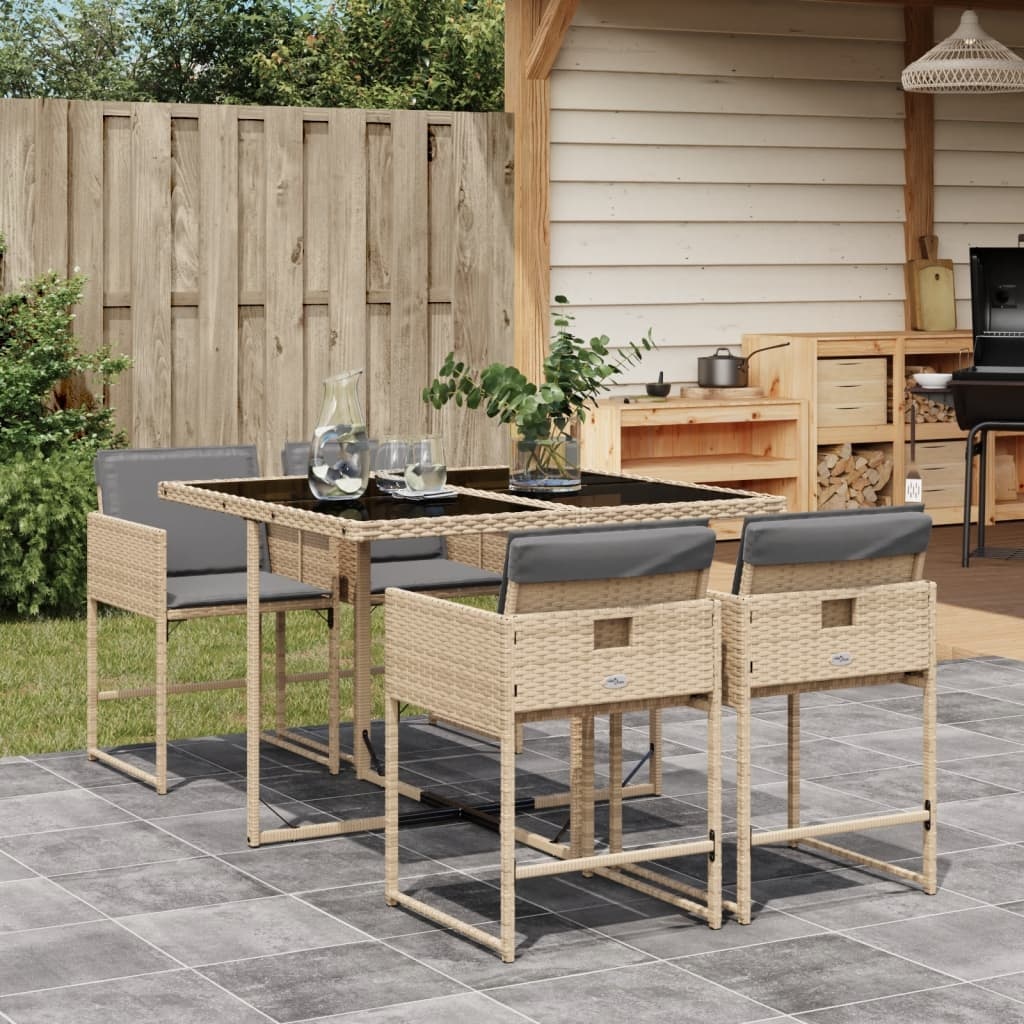 vidaXL Matgrupp för trädgården med dynor 5 delar mixbeige konstrotting