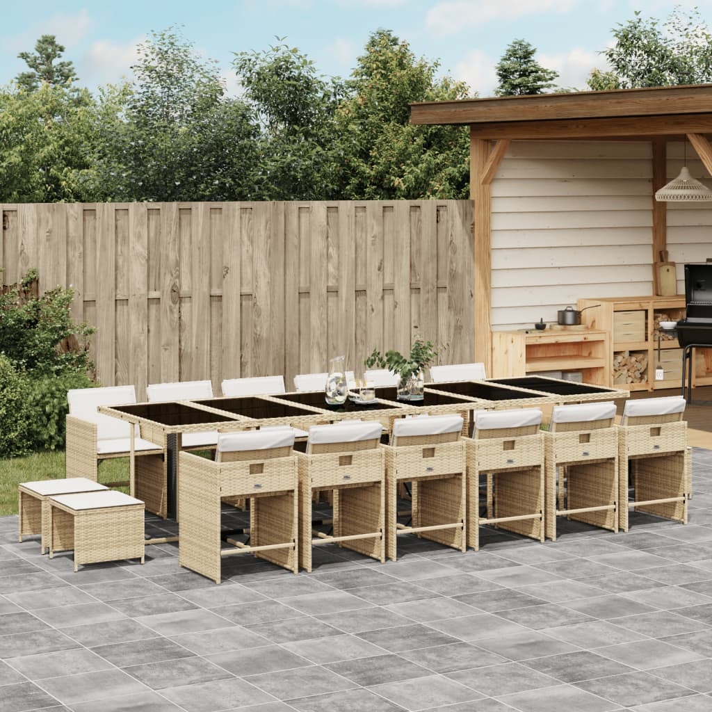 vidaXL Matgrupp för trädgården med dynor 17 delar beige konstrotting