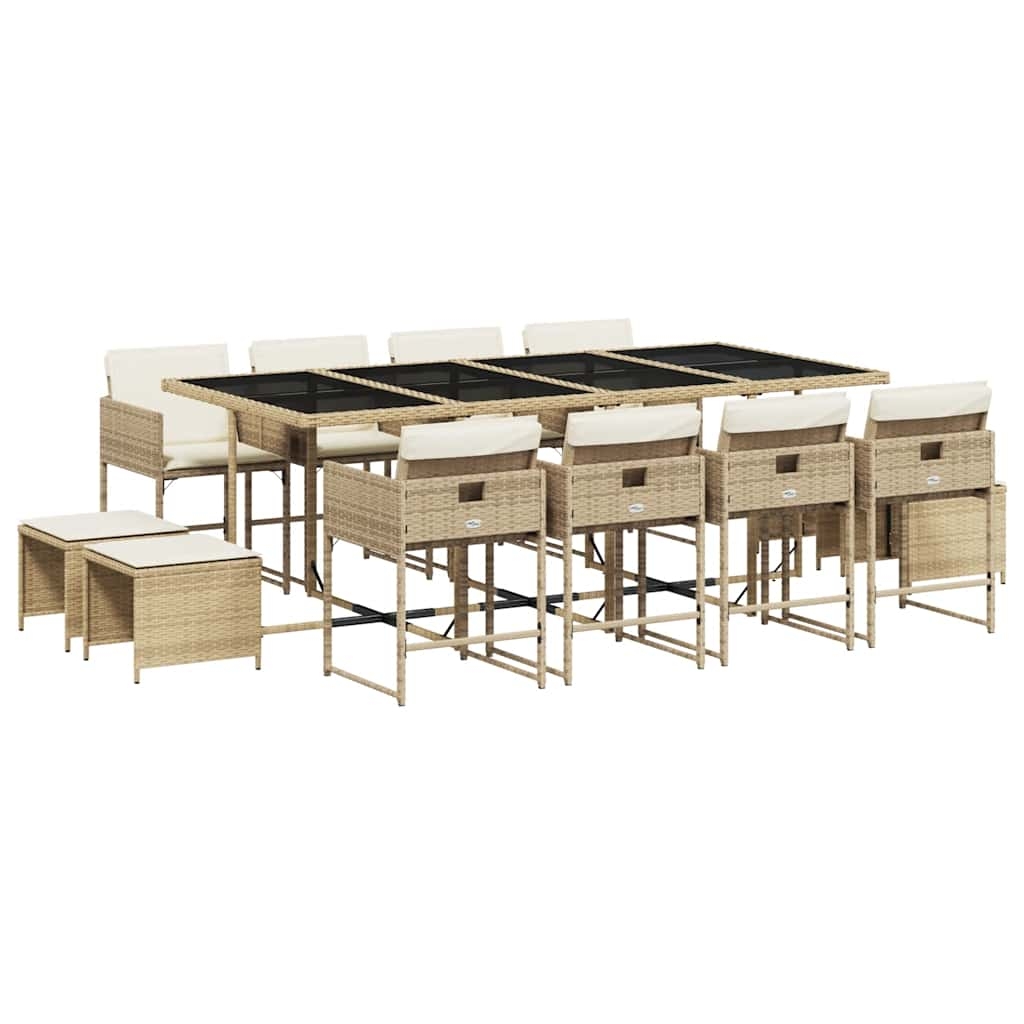 vidaXL Matgrupp för trädgården med dynor 13 delar beige konstrotting