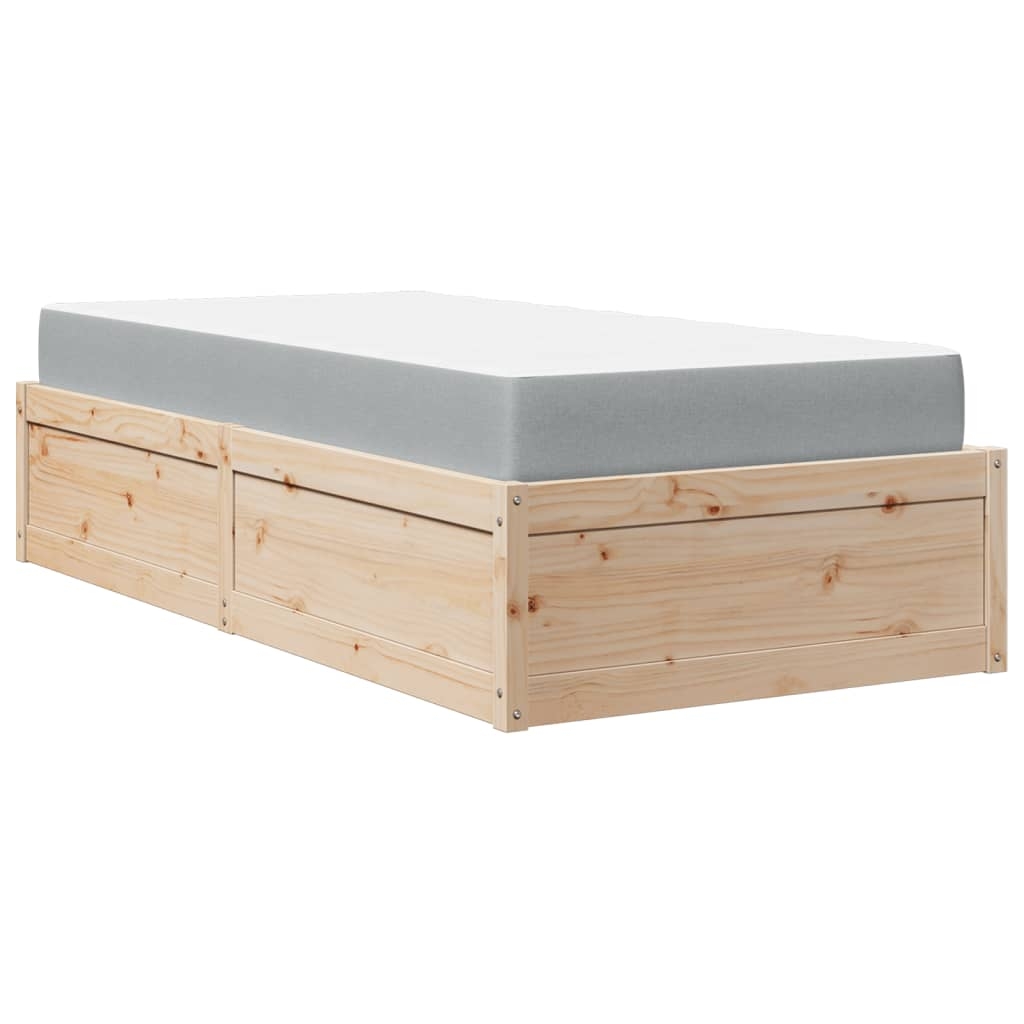 vidaXL Sängram med madrass 90x190 cm massiv furu
