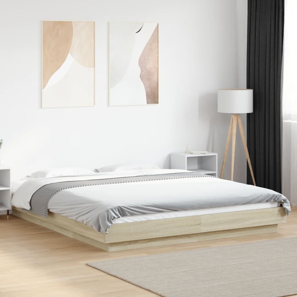 vidaXL Sängram med LEDs sonoma-ek 150x200 cm konstruerat trä