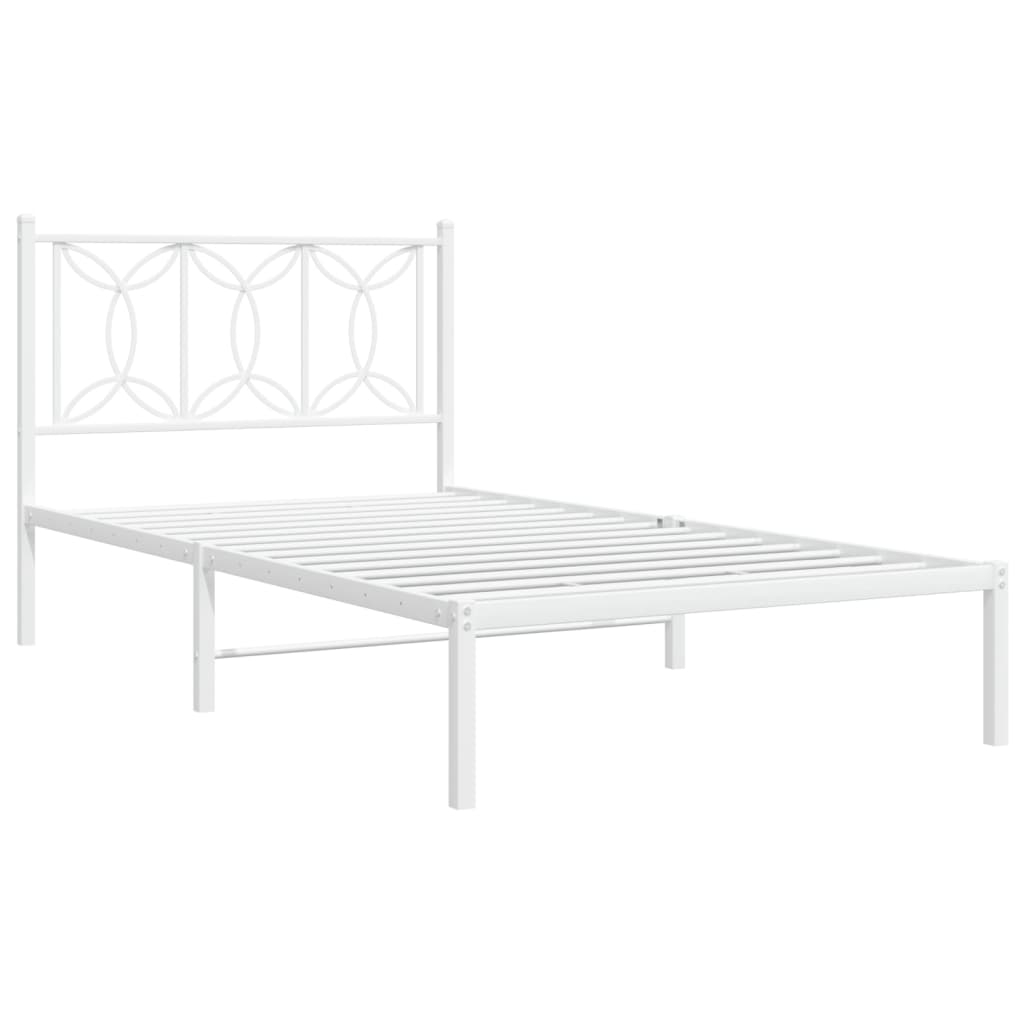 vidaXL Sängram med huvudgavel metall vit 107x203 cm