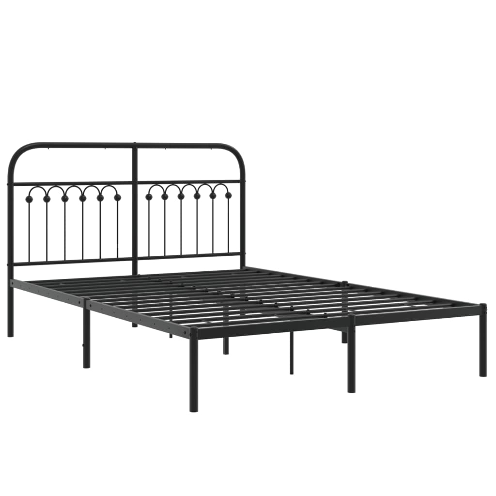 vidaXL Sängram med huvudgavel metall svart 135x190 cm