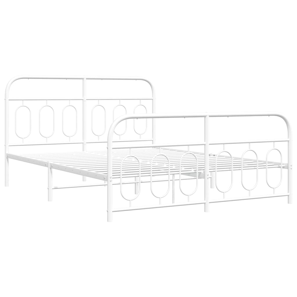 vidaXL Sängram med huvudgavel och fotgavel vit metall 150x200 cm