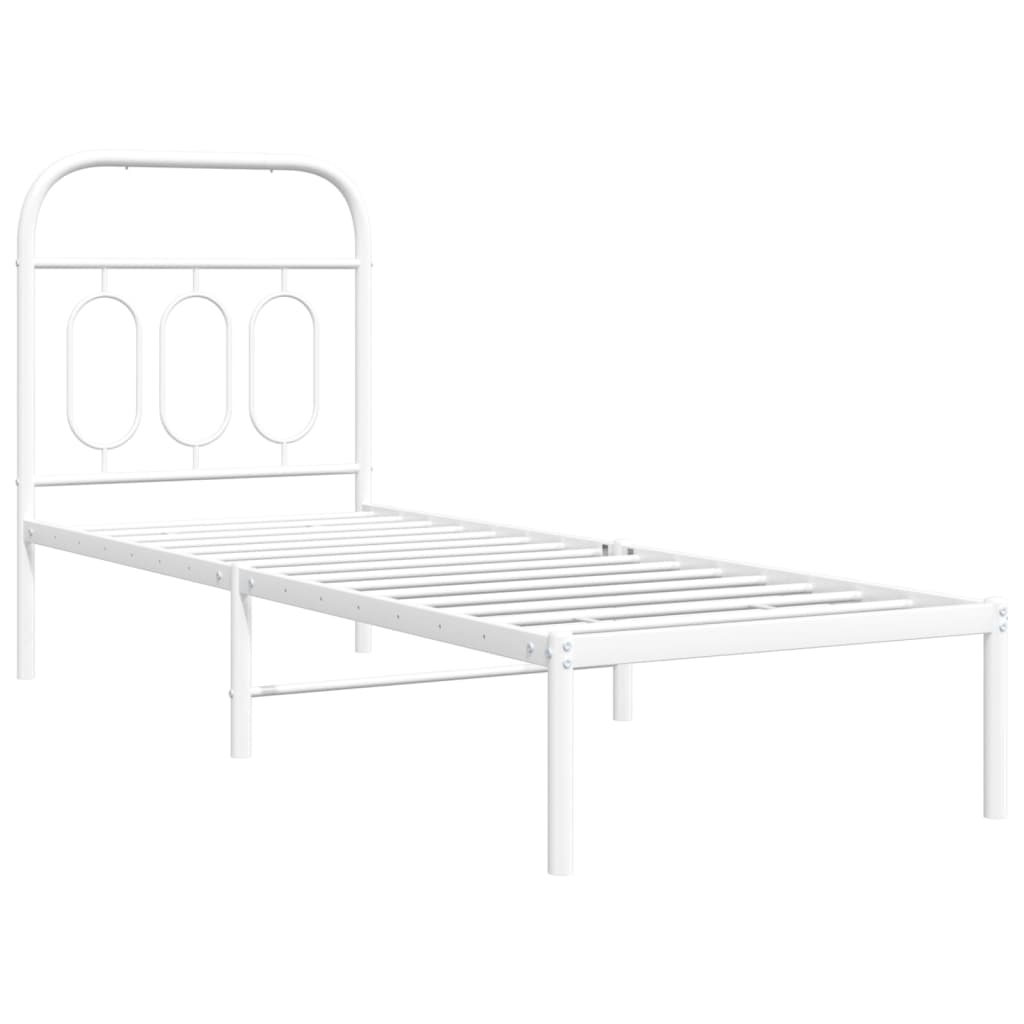 vidaXL Sängram med huvudgavel metall vit 75x190 cm