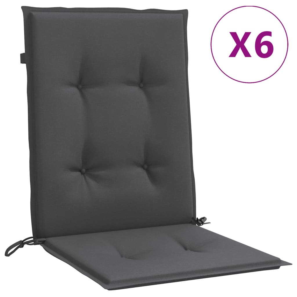 vidaXL Stolsdynor lågt ryggstöd 6 st melerad antracit 100x50x4 cm tyg