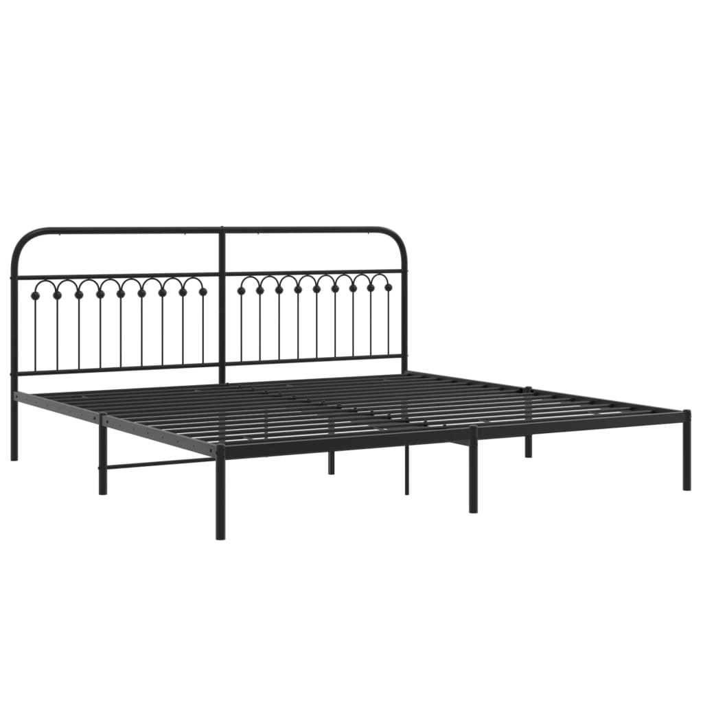 vidaXL Sängram med huvudgavel metall svart 200x200 cm