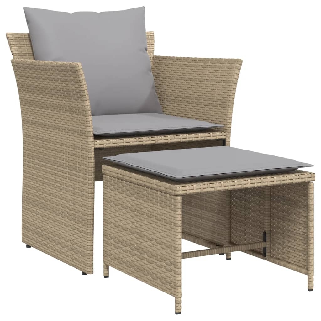 vidaXL Trädgårdsfåtölj med fotpall beige konstrotting