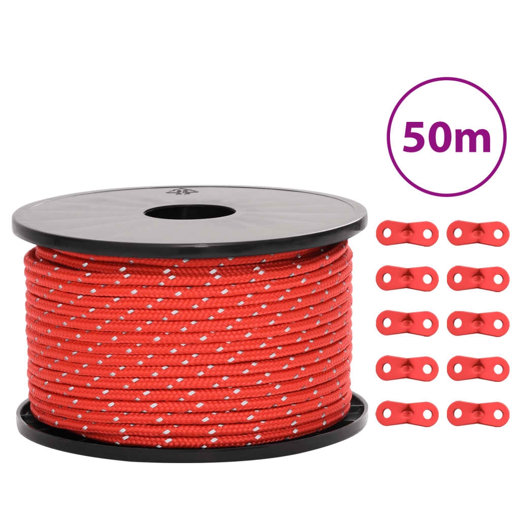 vidaXL Tältlina med reflekterande remsor och fästen 50 m 5 mm