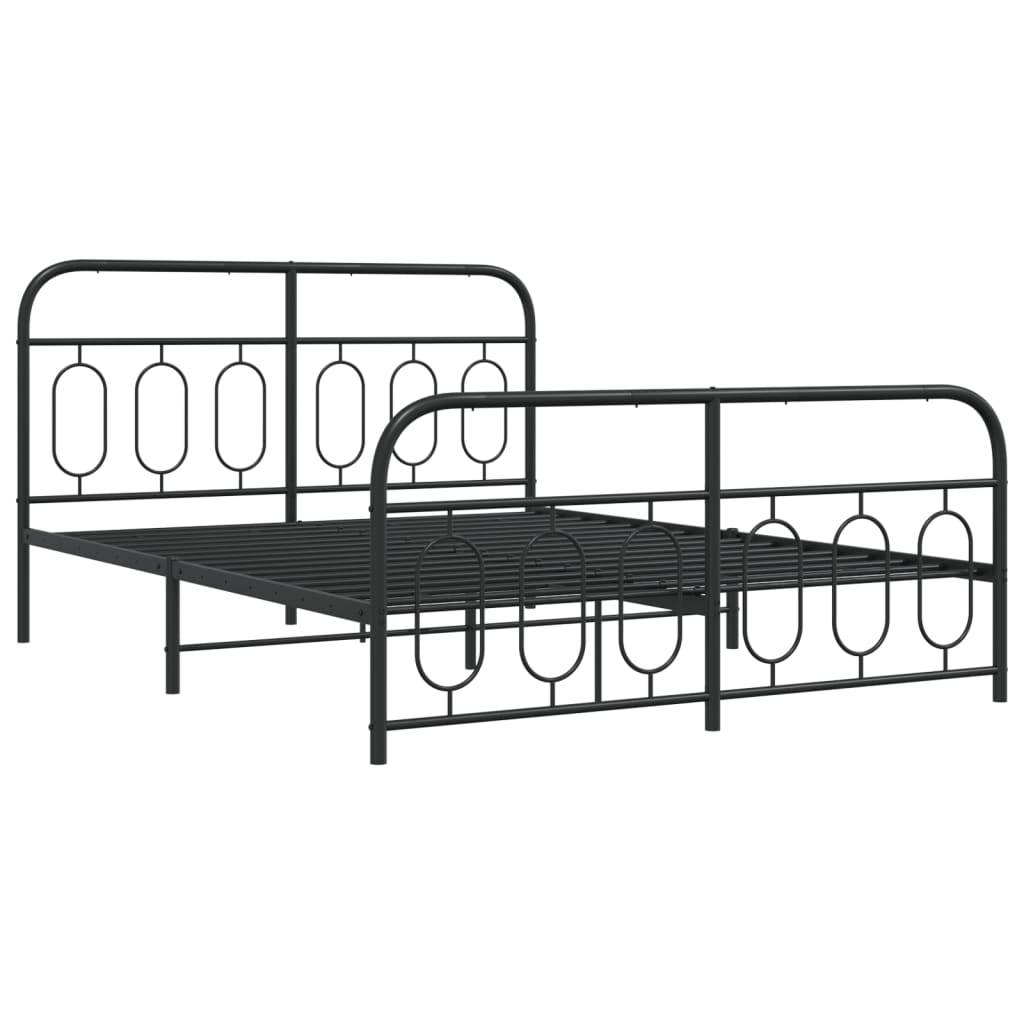 vidaXL Sängram med huvudgavel och fotgavel svart metall 135x190 cm