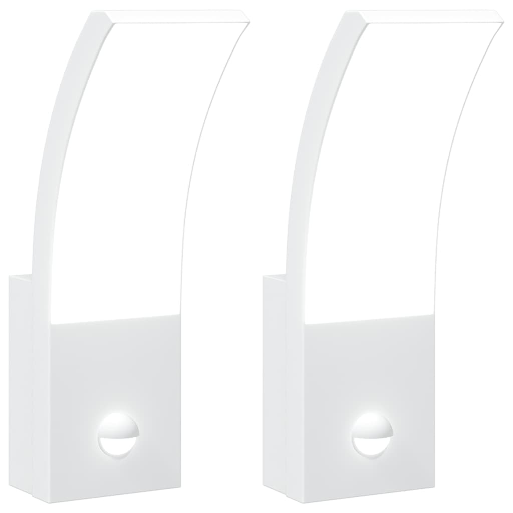 vidaXL Utomhusvägglampor LED med sensorer 2 st vit gjuten aluminium