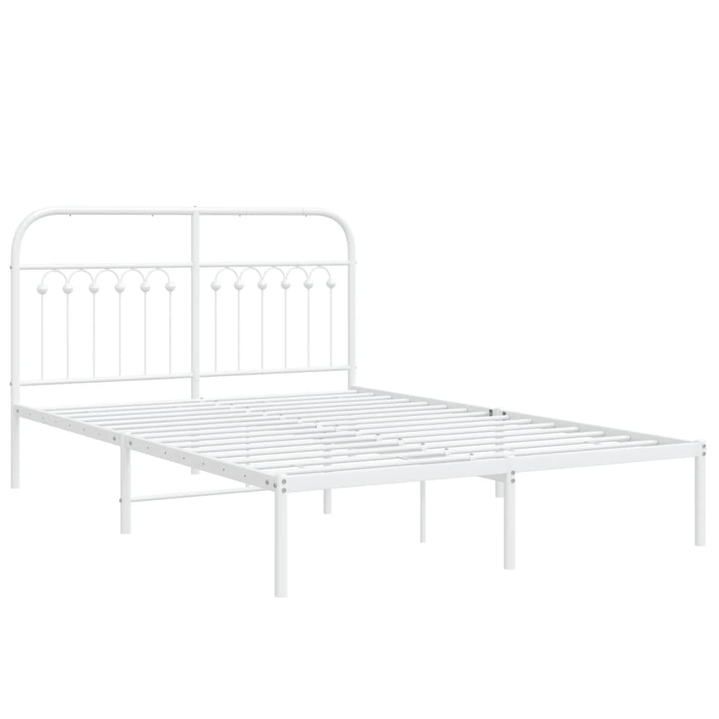 vidaXL Sängram med huvudgavel metall vit 135x190 cm