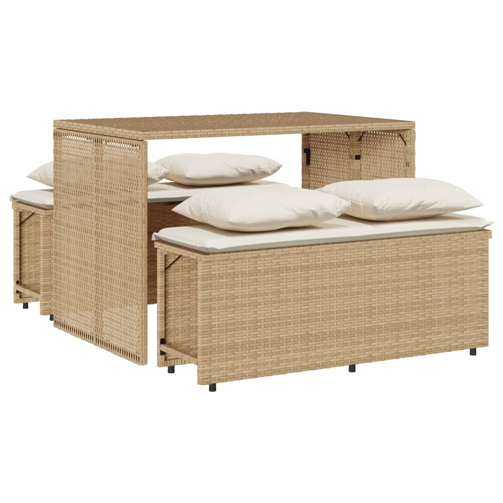 vidaXL Matgrupp för trädgården 3 delar med dynor beige konstrotting