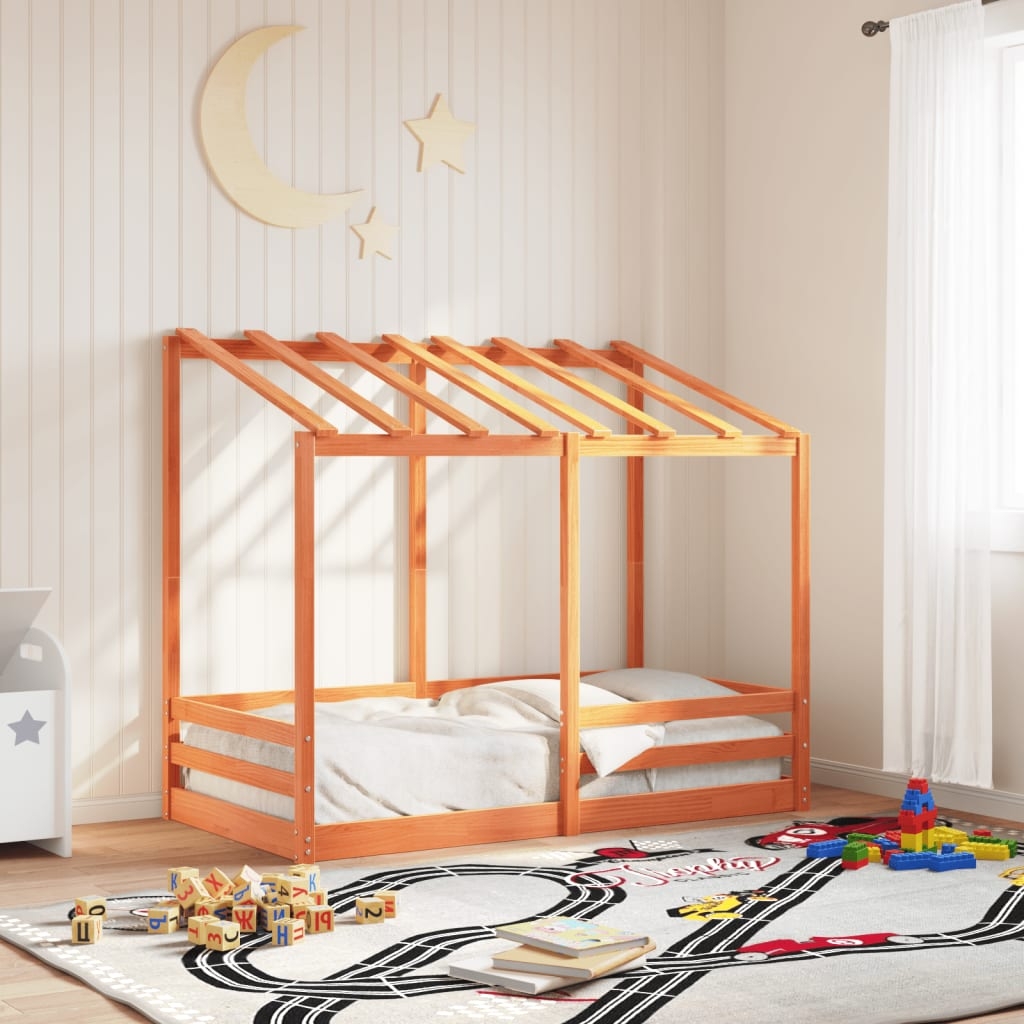 vidaXL Barnsäng med tak vaxbrun 70x140 cm massiv furu