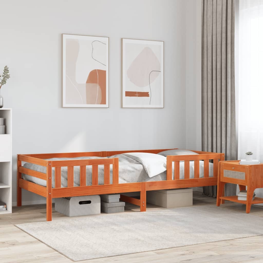 vidaXL Sängram vaxad brun 90x190 cm massiv furu