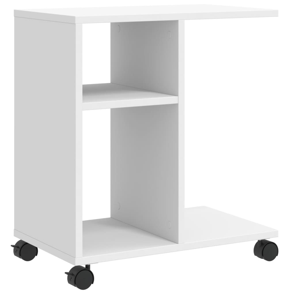 vidaXL Sidobord med hjul vit 50x30x55 cm konstruerat trä